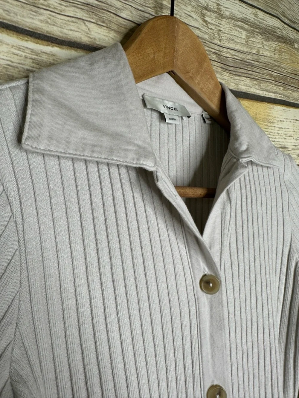 Vince XS ribbed polo Cardigan grey green ribbed button up